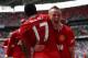 LONDON, ENGLAND - AUGUST 07: Tom Cleverley of Manchester United celebrates with goalscorer Nani after he scores the winning goal during the FA Community Shield match sponsored by McDonald's between Manchester City and Manchester United at Wembley Stadium