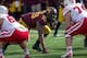 Oct 26, 2013; Minneapolis, MN, USA; Minnesota Golden Gophers defensive lineman Ra'Shede Hageman (99) gets ready before a snap in the second half against the Nebraska Cornhuskers at TCF Bank Stadium. The Gophers won 34-23. Mandatory Credit: Jesse Johnson-U