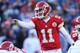 ORCHARD PARK, NY - NOVEMBER 3: Alex Smith #11 of the Kansas City Chiefs calls an audible during NFL game action against the Buffalo Bills at Ralph Wilson Stadium on November 3, 2013 in Orchard Park, New York. (Photo by Tom Szczerbowski/Getty Images)