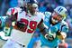 CHARLOTTE, NC - NOVEMBER 03: Luke Kuechly #59 of the Carolina Panthers pursues Steven Jackson #39 of the Atlanta Falcons during play at Bank of America Stadium on November 3, 2013 in Charlotte, North Carolina. (Photo by Grant Halverson/Getty Images)