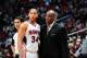 ATLANTA, GA - MAY 3: Devin Harris #34 and Larry Drew of the Atlanta Hawks talk during the game against the Indiana Pacers during Game Six of the Eastern Conference Quarterfinals in the 2013 NBA Playoffs on May 3, 2013 at Philips Arena in Atlanta, Georgia