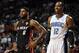 March 18, 2012; Miami, FL, USA; Miami Heat small forward LeBron James (6) and Orlando Magic center Dwight Howard (12) during the first half at American Airlines Arena. Mandatory Credit: Steve Mitchell-USA TODAY Sports