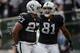 OAKLAND, CA - NOVEMBER 03: Rashad Jennings #27 and Mychal Rivera #81 of the Oakland Raiders celebrates after Jennings scored a touchdown against the Philadelphia Eagles during the second quarter at O.co Coliseum on November 3, 2013 in Oakland, California