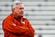 FORT WORTH, TX - OCTOBER 26: Head coach Mack Brown of the Texas Longhorns watches over his team prior to taking on the TCU Horned Frogs at Amon G. Carter Stadium on October 26, 2013 in Fort Worth, Texas. (Photo by Tom Pennington/Getty Images)