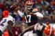 CLEVELAND, OH - NOVEMBER 03: Quarterback Jason Campbell #17 of the Cleveland Browns throws to a receiver as he is pressured by safety James Ihedigbo #32 of the Baltimore Ravens at FirstEnergy Stadium on November 3, 2013 in Cleveland, Ohio. (Photo by Mat