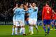 MANCHESTER, ENGLAND - NOVEMBER 05: Alvaro Negredo of Manchester City celebrates scoring the third goal during the UEFA Champions League Group D match between Manchester City and CSKA Moscow at the Etihad Stadium on November 5, 2013 in Manchester, Englan