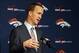 Oct 20, 2013; Indianapolis, IN, USA; Denver Broncos quarterback Peyton Manning at a press conference after the game against the Indianapolis Colts at Lucas Oil Stadium. Mandatory Credit: Brian Spurlock-USA TODAY Sports