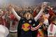 Oct 27, 2013; Harrison, NJ, USA; Fans cheer during the second half of a game between the New York Red Bulls and the Chicago Fire at Red Bull Arena. The Red Bulls defeated the Fire 5-2. Mandatory Credit: Brad Penner-USA TODAY Sports