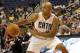 Oct 19, 2013; Greensboro, NC, USA; Charlotte Bobcats guard Gerald Henderson (9) dribbles the ball during the game against the Dallas Mavericks at Greensboro Coliseum. The Mavericks won 89-83. Mandatory Credit: Sam Sharpe-USA TODAY Sports