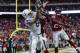 Nov 3, 2013; Houston, TX, USA; Indianapolis Colts tight end Coby Fleener (80) makes a catch on a two point conversion during the fourth quarter as Houston Texans strong safety D.J. Swearinger (36) defends at Reliant Stadium. The Colts defeated the Texans