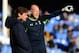 LIVERPOOL, ENGLAND - NOVEMBER 03: Andre Villas-Boas (L), manager, and Brad Friedel of Tottenham Hotspur during the Barclays Premier League match between Everton and Tottenham Hotspur at Goodison Park on November 3, 2013 in Liverpool, England. (Photo by