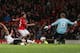 MANCHESTER, ENGLAND - OCTOBER 29: Fabio Da Silva of Manchester United scores his teams fourth goal during the Capital One Cup Fourth Round match between Manchester United and Norwich City at Old Trafford on October 29, 2013 in Manchester, England. (Photo