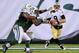 Nov 3, 2013; East Rutherford, NJ, USA; New Orleans Saints quarterback Drew Brees (9) is pressured by New York Jets outside linebacker Quinton Coples during the game at MetLife Stadium. Mandatory Credit: Robert Deutsch-USA TODAY Sports