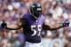BALTIMORE, MD - SEPTEMBER 15: Outside linebacker Terrell Suggs #55 of the Baltimore Ravens motions to the crowd during the second half of the Ravens 14-6 win over the Cleveland Browns at M&T Bank Stadium on September 15, 2013 in Baltimore, Maryland. (Pho