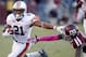 HOUSTON, TX - OCTOBER 19: Tre Mason #21 of the Auburn Tigers rushes against Deshazor Everett #29 of the Texas A&M Aggies on October 19, 2013 at Kyle Field in College Station, Texas. Auburn Tigers won 45 to 41.(Photo by Thomas B. Shea/Getty Images)