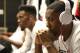SAN ANTONIO, TX - JUNE 13: Norris Cole #30 of the Miami Heat and Mario Chalmers #15 of the Miami Heat are seen in the locker room prior to Game Four of the 2013 NBA Finals between the Miami Heat and the San Antonio Spurs on June 13, 2013 at AT&T Center