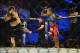 Nov 6, 2013; Fort Campbell, KY, USA; Liz Carmouche (red gloves) fights Alexis Davis (blue gloves) in the women's bantamweight bout during UFC Fight for the Troops at Fort Campbell. Mandatory Credit: Joshua Lindsey-USA TODAY Sports