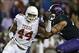 Oct 26, 2013; Fort Worth, TX, USA; Texas Longhorns defensive end Jackson Jeffcoat (44) rushes the passer against TCU Horned Frogs offensive tackle Halapoulivaati Vaitai (74) in the third quarter of the game at Amon G. Carter Stadium. Mandatory Credit: Tim
