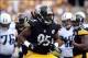 Sep 8, 2013; Pittsburgh, PA, USA; Pittsburgh Steelers linebacker Jarvis Jones (95) celebrates a tackle against the Tennessee Titans during the first half at Heinz Field. Mandatory Credit: Jason Bridge-USA TODAY Sports
