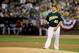 OAKLAND, CA - OCTOBER 04: Bartolo Colon #40 of the Oakland Athletics looks on in the first inning against the Detroit Tigers during Game One of the American League Division Series at O.co Coliseum on October 4, 2013 in Oakland, California. (Photo by Ezr