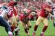 Oct 6, 2013; San Francisco, CA, USA; San Francisco 49ers running back Frank Gore (21) rushes for a touchdown against the Houston Texans during the first quarter at Candlestick Park. Mandatory Credit: Ed Szczepanski-USA TODAY Sports