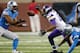 DETROIT, MI - SEPTEMBER 08: Jerome Simpson #81 of the Minnesota Vikings can't come up with a second quarter pass while being hit by Darius Slay #30 of the Detroit Lions at Ford Field on September 8, 2013 in Detroit, Michigan. DeAndre Levy #54 intercepted