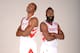 HOUSTON, TX - SEPTEMBER 27: Dwight Howard #12 and James Harden 13 of the Houston Rockets poses for a picture during Media Day on September 27, 2013 at the Toyota Center in Houston, Texas. NOTE TO USER: User expressly acknowledges and agrees that, by downl