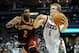 Nov 6, 2013; Milwaukee, WI, USA; Milwaukee Bucks guard Nate Wolters (6) drives past Cleveland Cavaliers guard Kyrie Irving (2) in the 4th quarter at BMO Harris Bradley Center. Mandatory Credit: Benny Sieu-USA TODAY Sports