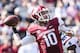 FAYETTEVILLE, AR - OCTOBER 12: Brandon Allen #10 of the Arkansas Razorbacks throws a pass against the South Carolina Gamecocks at Razorback Stadium on October 12, 2013 in Fayetteville, Arkansas. The Gamecocks defeated the Razorbacks 52-7. (Photo by Wesley