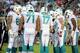 Aug 9, 2013; Jacksonville, FL, USA; Miami Dolphins quarterback Ryan Tannehill (17) calls a play in the huddle during the game against the Jacksonville Jaguars at Everbank Field. Mandatory Credit: Melina Vastola-USA TODAY Sports