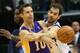 DALLAS, TX - NOVEMBER 05: Steve Nash #10 of the Los Angeles Lakers passes the ball against Jose Calderon #8 of the Dallas Mavericks at American Airlines Center on November 5, 2013 in Dallas, Texas. NOTE TO USER: User expressly acknowledges and agrees t