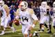 Oct 26, 2013; Lawrence, KS, USA; Baylor Bears quarterback Bryce Petty (14) runs with the ball against the Kansas Jayhawks in the first half at Memorial Stadium. Mandatory Credit: John Rieger-USA TODAY Sports