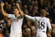 LONDON, ENGLAND - NOVEMBER 07: Erik Lamela of Spurs celebrates scoring their first goal with Jermain Defoe of Spurs during the UEFA Europa League Group K match between Tottenham Hotspur FC and FC Sheriff at White Hart Lane on November 7, 2013 in London,