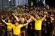 LONDON, ENGLAND - MAY 25: Borussia Dortmund fans taunt Bayern Munich supporters in Piccadilly after the defeat of their team in the UEFA Champions League final on May 25, 2013 in London, England. Bayern Munich beat Borussia Dortmund 2-1 to win the UEFA C