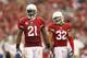 GLENDALE, AZ - OCTOBER 27: Cornerback Patrick Peterson #21 and free safety Tyrann Mathieu #32 of the Arizona Cardinals during the NFL game against the Atlanta Falcons at the University of Phoenix Stadium on October 27, 2013 in Glendale, Arizona. The Car