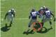 Beatty's weight is on his forward foot instead of his back foot.