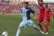 BRIDGEVIEW, IL - JULY 07: Claudio Bieler #16 of Sporting Kansas City tries to control the ball along the touchline under pressure from Mike Magee #9 of the Chicago Fire during an MLS match at Toyota Park on July 7, 2013 in Bridgeview, Illinois. Sporting K
