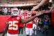 KANSAS CITY, MO - OCTOBER 20: Running back Jamaal Charles #25 of the Kansas City Chiefs high-fives fans prior to the game against the Houston Texans at Arrowhead Stadium on October 20, 2013 in Kansas City, Missouri. (Photo by Jamie Squire/Getty Images)