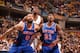 INDIANAPOLIS, IN - MAY 14: Tyson Chandler #6 and Iman Shumpert #21 of the New York Knicks box out Ian Mahinmi #28 of the Indiana Pacers in Game Four of the Eastern Conference Semifinals during the 2013 NBA Playoffs on May 14, 2013 at Bankers Life Fieldho