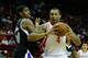 HOUSTON, TX - APRIL 14: Greg Smith #4 of the Houston Rockets battles under the basket with Jason Thompson #34 of the Sacramento Kings at the Toyota Center on April 14, 2013 in Houston, Texas. NOTE TO USER: User expressly acknowledges and agrees that, by