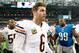 Sep 29, 2013; Detroit, MI, USA; Chicago Bears quarterback Jay Cutler (6) walks of the field after the game against the Detroit Lions at Ford Field. The Lions won 40-32. Mandatory Credit: Tim Fuller-USA TODAY Sports