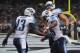 ST. LOUIS, MO - NOVEMBER 3: Chris Johnson #28 of the Tennessee Titans celebrates a fourth quarter touchdown against the St. Louis Rams with teammate Kendall Wright #13 at the Edward Jones Dome on November 3, 2013 in St. Louis, Missouri. (Photo by Michael