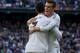 MADRID, SPAIN - NOVEMBER 09: Cristiano Ronaldo of Real Madrid CF celebrates scoring their opening goal with teammate Gareth Bale during the La Liga match between Real Madrid CF and Real Sociedad de Futbol at Estadio Santiago Bernabeu on November 9, 2013