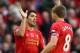 LIVERPOOL, ENGLAND - NOVEMBER 09: Luis Suarez of Liverpool celebrates scoring the third goal with his team-mate Steven Gerrard during the Barclays Premier League match between Liverpool and Fulham at Anfield on November 9, 2013 in Liverpool, England. (P