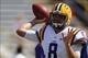 Oct 12, 2013; Baton Rouge, LA, USA; LSU Tigers quarterback Zach Mettenberger (8) throws prior to a game against the Florida Gators at Tiger Stadium. Mandatory Credit: Derick E. Hingle-USA TODAY Sports