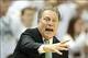 Nov 8, 2013; East Lansing, MI, USA; Michigan State Spartans head coach Tom Izzo reacts to a play in the first half a game against the McNeese State Cowboys at Jack Breslin Student Events Center. Mandatory Credit: Mike Carter-USA TODAY Sports