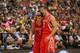 TAIPEI, TAIWAN - OCTOBER 13: Jeremy Lin #7 and Francisco Garcia #32 of the Houston Rockets walks off the court during the game against the Indiana Pacers during the 2013 Global Games on October 13, 2013 at the Taipei Arena in Taipei, Taiwan. NOTE TO USE