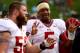 WINSTON SALEM, NC - NOVEMBER 09: Jameis Winston #5 and teammate Bryan Stork #52 of the Florida State Seminoles talk on the sidelines in their victory over the Wake Forest Demon Deacons during their game at BB&T Field on November 9, 2013 in Winston Salem,