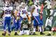 EAST RUTHERFORD, NJ - SEPTEMBER 22: Running back Bilal Powell #29 of the New York Jets celebrates after a run in the 2nd half of the Jets 27-20 win over the Buffalo Bills at MetLife Stadium on September 22, 2013 in East Rutherford, New Jersey. (Photo by R