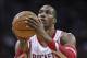 Nov 9, 2013; Houston, TX, USA; Houston Rockets center Dwight Howard (12) attempts a free throw during the second quarter against the Los Angeles Clippers at Toyota Center. Mandatory Credit: Troy Taormina-USA TODAY Sports